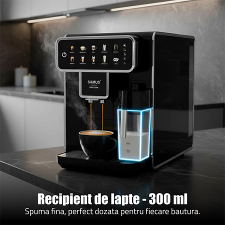 Espressor cafea Samus Perfection, automat, rasnita incorporata, cafea boabe, 15 bar, 7 bauturi automate, rezervor lapte 300 ml, 5 nivele de macinare, protectie supraincalzire, Negru [12]
