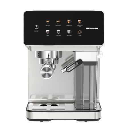 Espressoare, cafetiere si rasnite - Espressor digital cu rezervor de lapte Heinner CreamyBlend HEM-LK20DMLK, 1350W, 20 bar, panoul digital si control tactil, Inox