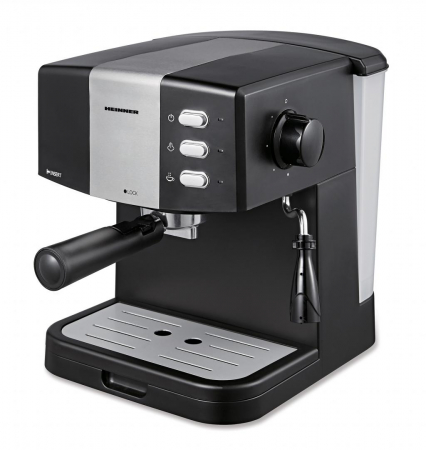 Espressoare, cafetiere si rasnite - Espressor HEINNER HEM-850BKSL, 850W, 15 BAR, Capacitate 1.5L, Cafea Măcinată, Filtru Dublu, Cappuccino, Plastic, Negru/Argintiu