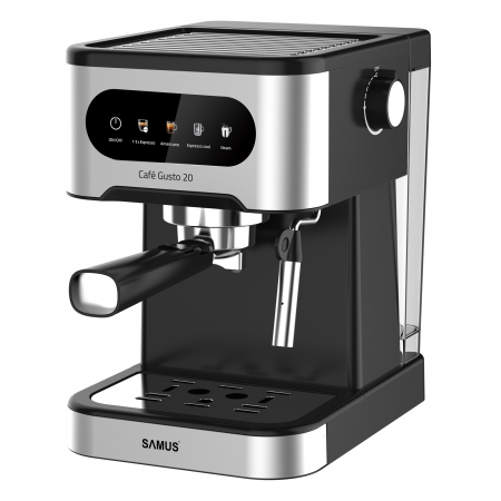 BUCATARIE - Espressor manual Samus Café Gusto 20, 20 bari, 5 băuturi presetate, rezervor 1.5 L, control tactil, 1350 W, sistem spumare cappuccino, negru-inox