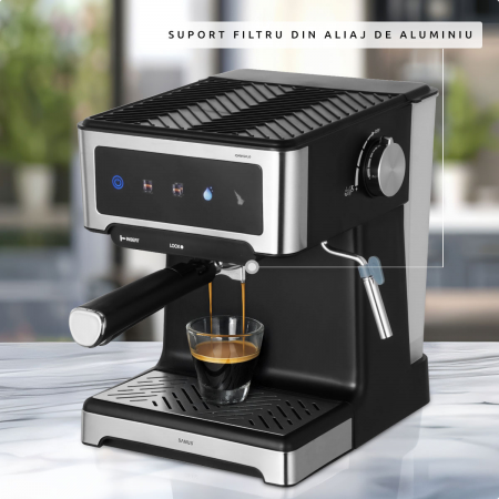 Espressor manual Samus Espressia 20, 20 bar, control tactil, ecran IMD, 3 funcții (1 ceașcă/2 cești/apă caldă), rezervor 1,8 L, duză abur, 1150 W, negru-inox [6]