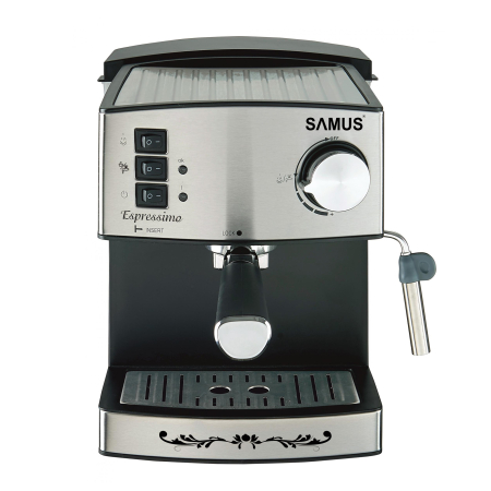 Espressoare, cafetiere si rasnite - Espressor manual SAMUS Espressimo Silver, dispozitiv spumare, valva de siguranta pentru eliberarea presiunii, 850 W, 1.6 L, 15 bar, Inox