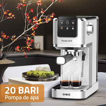 Espressor Manual Slim, 20 Bari, 1350W, Control Tactil, Cafea Măcinată & Capsule, 5 Băuturi, Rezervor 1.2L, Inox [6]