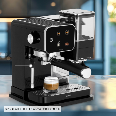 Espressor Samus Flavour 20, 20 bari, Rasnita de cafea integrata 115 g, Putere 1350 W, Rezervor de apa transparent detasabil 0.9 litri [10]