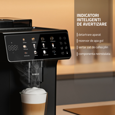 Espressor Samus Sublime 19, automat cu râșniță profesională, 19 bari, ecran digital 5", 10 băuturi, sistem lapte, 2 L, 1200–1400 W [14]