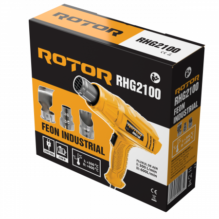 Feon industrial, ROTOR RHG2100, putere 2100 w, debit aer 600 L/min, 4 duze interschimbabile [3]