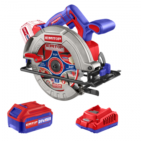 Fierastraie electrice - Fierăstrău Circular 185mm cu Motor Fără Perii (Brushless), 1 Acumulator 4.0AH - ELCS18511, EMTOP