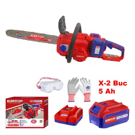 GRADINA - Fierastrau/Drujba cu lant cu 2 acumulatori 5.0Ah, motor fara perii (brushless), 30cm - ELGA201286, EMTOP