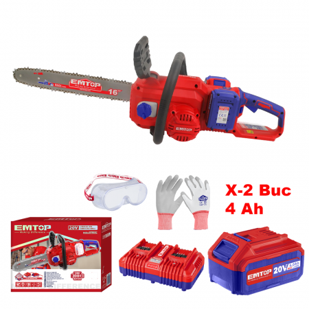 GRADINA - Fierastrau/Drujba cu lant cu 2 baterii 4.0AH, motor fara perii (brushless), 40cm - ELGA401682, EMTOP