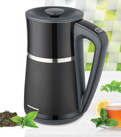 Fierbător Electric Digital Heinner HEK-D22002WBK, 2200W, 1.7L, Pereți Dubli, Interior Inox, Display LCD, Control Electronic, 5 Trepte de Temperatură 40-100°C, Funcție Menținere Cald, Oprire Automată,  [1]