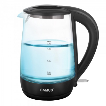 Espressoare, cafetiere si rasnite - Fierbator electric din sticlă Samus AQUABELLE, 1.7 L, 2200 W, fără fir, bază rotativă 360°, oprire automată, protecție la supraîncălzire, iluminare LED