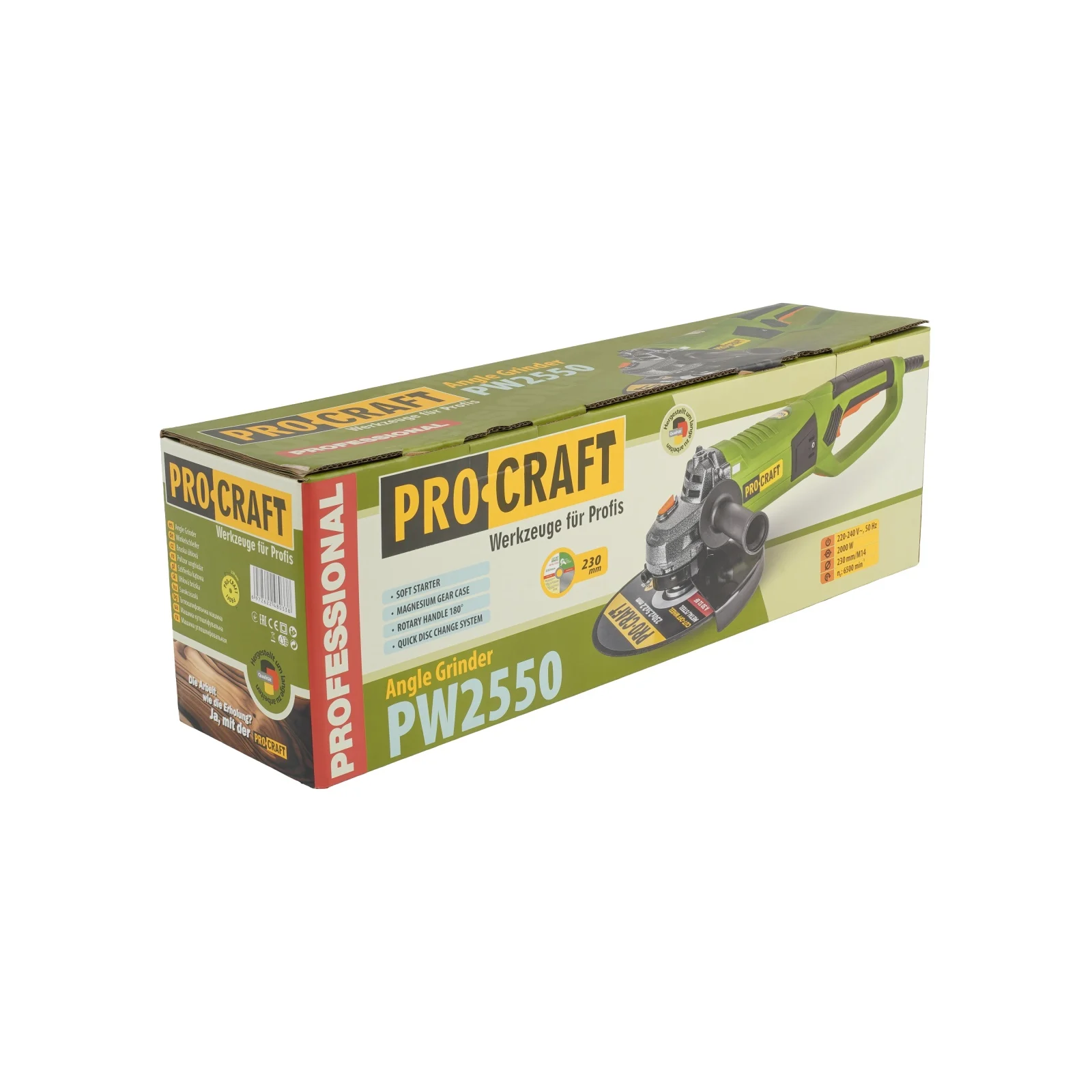 Flex Polizor Unghiular Procraft PW 2550, 2 kW, 6500 rpm, Panza 230 mm, pornire lenta + Maner 180 grade [13]