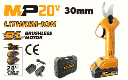 GRADINA - Foarfeca electrica pentru gradina cu 2 baterii li-ion 2 ah,  20v, 30mm, tolsen, industrial
