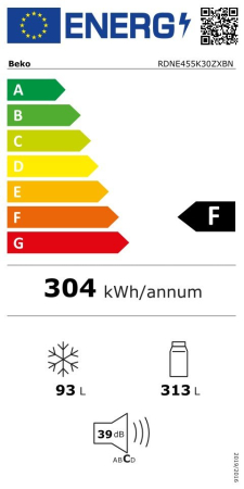 Frigider cu doua usi Beko RDNE455K30ZXBN, 406 L, H 185 cm, clasa F, Consum zilnic energie (kWh): 0.833 kWh/zi, NeoFrost, Inox [4]