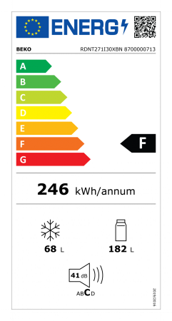 Frigider cu doua usi Beko RDNT271I30XBN, 250 L, clasa F, Consum zilnic energie (kWh): 0.673 kWh/zi,  NeoFrost, Congelator NoFrost, H 165 cm, Metal Look [4]