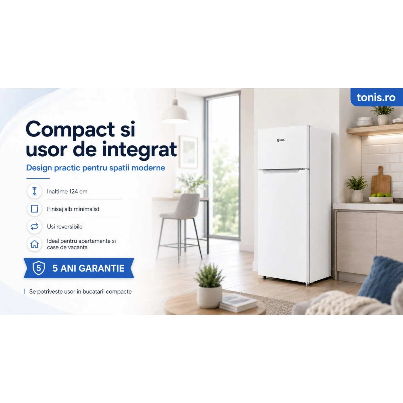 Frigider cu doua usi LDK LF 220W, Clasa E, Capacitate 211 l, H 144 cm, Alb [9]