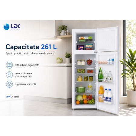 Frigider cu doua usi LDK LF-261W, Capacitate 261 l, Less Frost, Termostat ajustabil, Iluminare LED, H 170 cm, Alb [8]