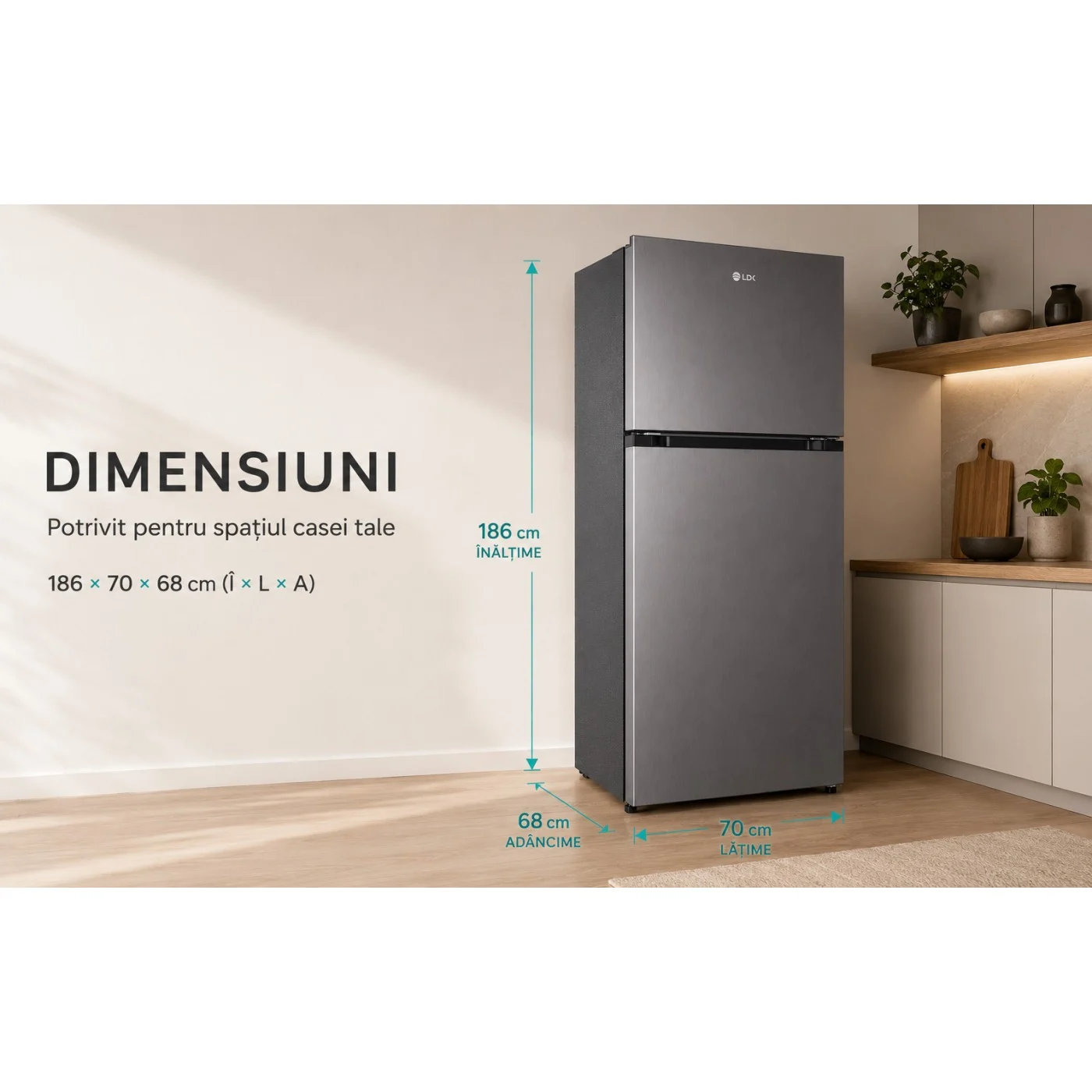 Frigider cu doua usi LDK LF-465NFDS, Capacitate 465 l, No Frost, Multi AirFlow, Crisper Box, Termostat ajustabil, H 186 cm, Clasa E, Dark Inox [10]