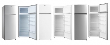 Frigider cu doua usi VIVAX DD-235E S, 235L, Clasa E, Termostat reglabil, Iluminare LED, Usi reversibile, Suprafata painted metal, 4 Rafturi de Sticla securizata, H 160 cm, Argintiu [1]