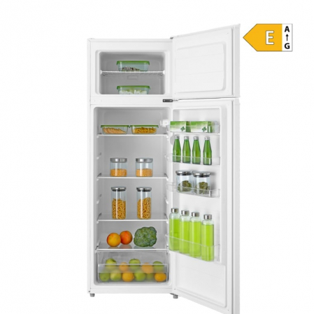 Frigider cu doua usi VIVAX DD-235E W, 235L, Clasa E, Termostat reglabil, Iluminare LED, Usi reversibile, Suprafata painted metal, 4 Rafturi de Sticla securizata, H 160 cm, Alb [1]