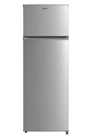 Frigidere - Frigider cu doua usi VIVAX DD-235E X, 235L, Clasa E, Termostat reglabil, Iluminare LED, Usi reversibile, Suprafata painted metal, 4 Rafturi de Sticla securizata, H 160 cm, Inox