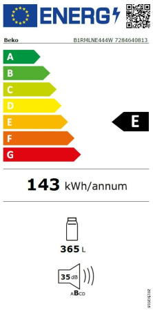 Frigider cu o usa Beko, No Frost, 365 L, 186.5 H, Consum anual energie (kWh): 143 kWh,  Clasa energetica E, Alb [8]