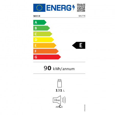 Frigider cu o ușă Samus SR177E, 131L, Clasa E, Dezghețare Automată, Termostat Reglabil, Ușă Reversibilă, Iluminare LED, Alb [2]