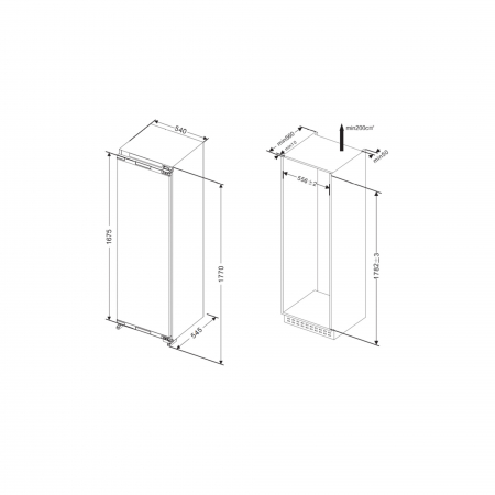 Frigider incorporabil Pyramis BBI 177RO, 260 L, NO FROST, Clasa F, LED și ușă reversibilă cu închidere lentă, design practic și elegant [2]