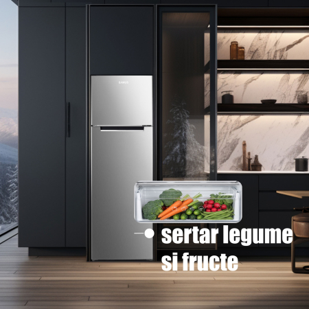 Frigider Samus SX346E, 248 L, Motor Inverter, Clasa E, LED, 4 Rafturi, Uși Reversibile, Inox [4]