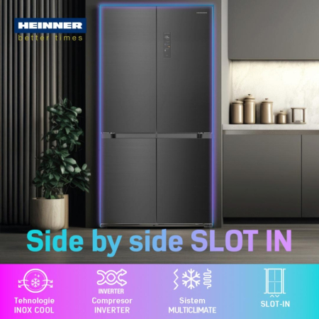 Frigider Side by Side Heinner HSBS-HM505MDSINFDXE++ Inox Antracit, 505L, Inverter, No-Frost, Alarma usa deschisa, Touch, Clasă Energetică E, 4 Uși [6]
