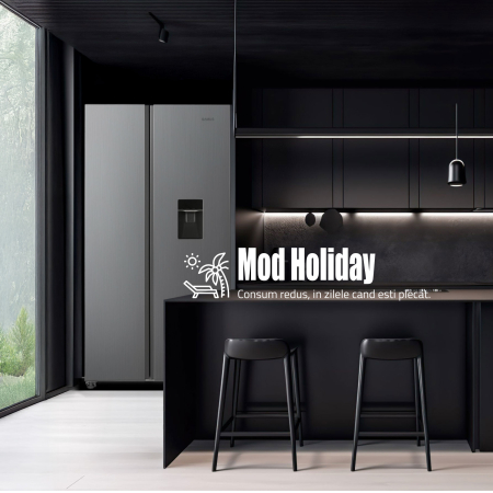 Frigider Side by Side Samus SSX-558NFDE, 439 L, Full No Frost, Dozator apă, Clasa E, Inox, Display LCD [10]