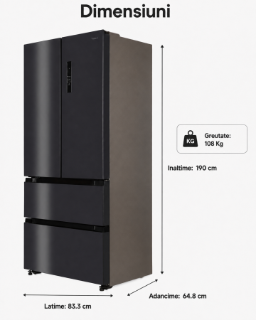 Frigider side-by-side Tesla RF5200FMAE, 512 l, Clasa E, Total No Frost, Motor Inverter, Display LED, H 190 cm, Inox Negru [1]
