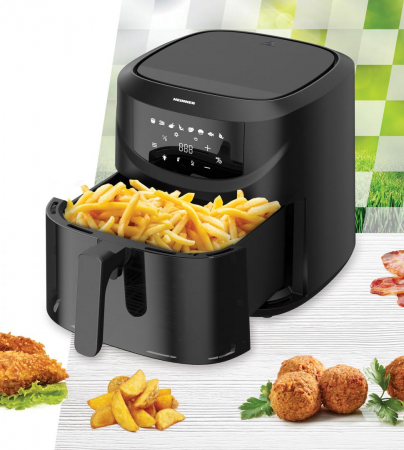 Friteuze - Friteuza cu aer cald Heinner Spacefry HAF-B8BK2000, 2000 w, capacitate: 7.6l, display digital cu control touch, timer 60 min, temperatura 80-200 grade, suport teflonat detasabil, oprire automata, negr