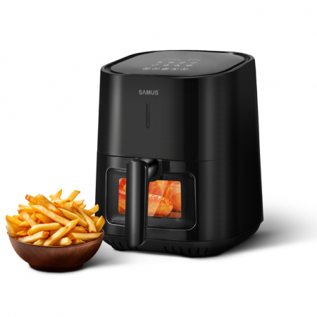 Friteuze - Friteuza cu aer cald Samus AF4-S1200DW, 1200 W, 4 litri, 8 programe, timer, tehnologie Fry Force 360 grade, control digital tactil, neagra