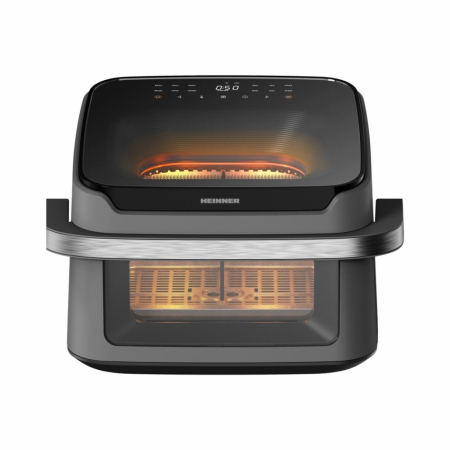 Friteuză dublă cu aer cald Heinner AirBake Revolution HAF-C10DB22GREY, 10L, 2200W, Dubla compartimentare, 12 Programe, Fereastră și Lumină Interioară, Gri [1]