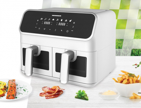 Friteuză dublă cu aer cald Heinner DualFry Supreme HAF-H8DB17WH, 1700W, 8L, Negru [1]