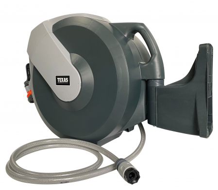 Furtun cu tambur, 25m, retractabil, mobil, 1/2", dispozitiv stropit inclus, max 8bar, accesorii fixare, Texas [1]