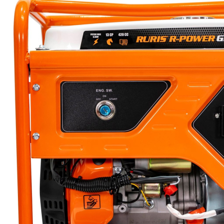 Generator curent Model R-Power GE 7000RC, 6500W, pornire electrică + telecomandă, benzină, 230V + 12V, motor 4 timpi, cupru, roți transport, 2 prize, ideal uz casnic și șantier [8]