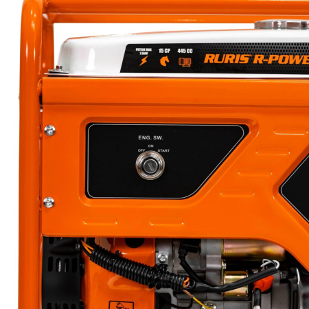 Generator curent ModelR-Power GE 8000RC, 7500W, pornire electrică cu telecomandă, benzină, 230V + 12V, motor 4 timpi 445cc, cupru, roți transport, cadru industrial, pentru uz casnic și profesional [6]