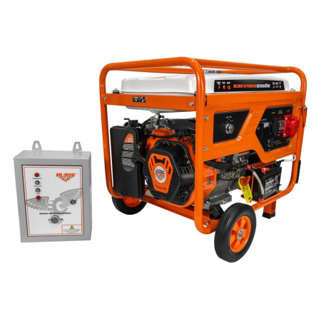 Generator curent trifazat Model R-Power GE 9000RC ATS, 7500W, AVR + ATS, pornire electrică cu telecomandă, 230/400V, benzină, motor 4 timpi, cupru, roți transport, cadru industrial [1]