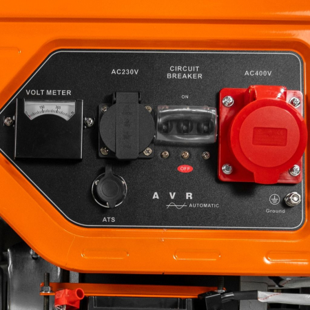 Generator curent trifazat Model R-Power GE 9000RC ATS, 7500W, AVR + ATS, pornire electrică cu telecomandă, 230/400V, benzină, motor 4 timpi, cupru, roți transport, cadru industrial [7]