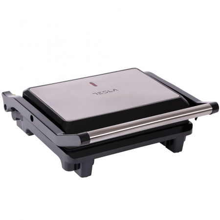 Gratar electric Tesla GR200BX, 1000 W, placi neaderente tip grill 25.5x18 cm, maner termorezistent cromat, deschidere 1800, negru/inox [2]