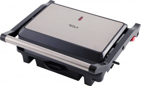 Produse HORECA - Gratar electric Tesla GR200BX, 1000 W, placi neaderente tip grill 25.5x18 cm, maner termorezistent cromat, deschidere 1800, negru/inox