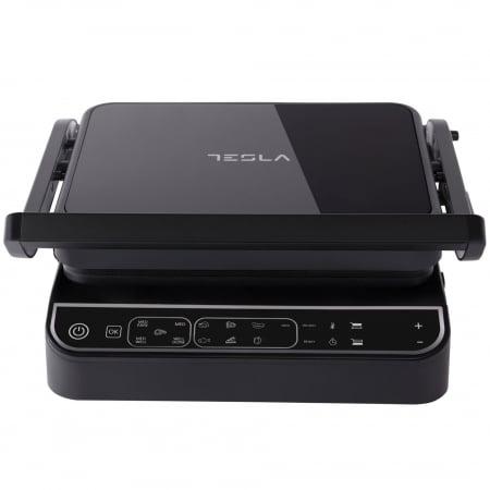 Gratar electric Tesla GR500BG, 2000 W, display LED, Control digital, 10 programe, placi detasabile reversibile 30x23 cm, Negru/sticla [3]