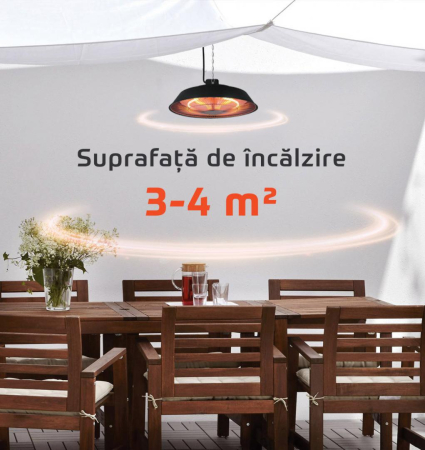 Încălzitor Electric cu Halogen, 1500 W, Suprafață Încălzire 3–4 m², Carcasă Aluminiu, Comutator ON/OFF, Protecție IP44, Negru [3]
