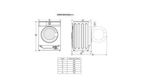 HEINNER Mașină de spălat rufe incorporabilă HEINNER HWM-BI914IVA+++, 9 Kg, 1400 rpm, motor Inverter, clasa A, 15 programe, funcție Steam, Baby Care, Start întârziat, alb [4]