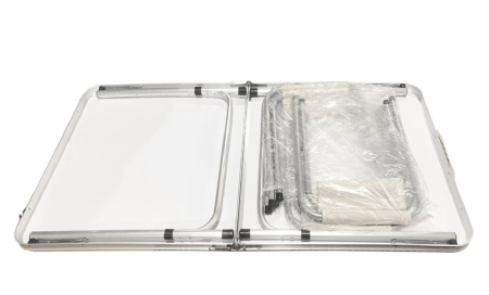 Set Camping Heinner, Masă Pliabilă Tip Servietă 120 x 60 cm și 4 Scaune Pliabile, Înălțime Reglabilă 55/62/70 cm, Cadru Aluminiu, Blat MDF, Transport Ușor [1]