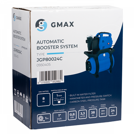 Hidrofor de mare putere Gmax JGP JGP80024C, putere 800 w, debit 3.3 m3/h, aspirare 8 m, refulare 38 m [1]