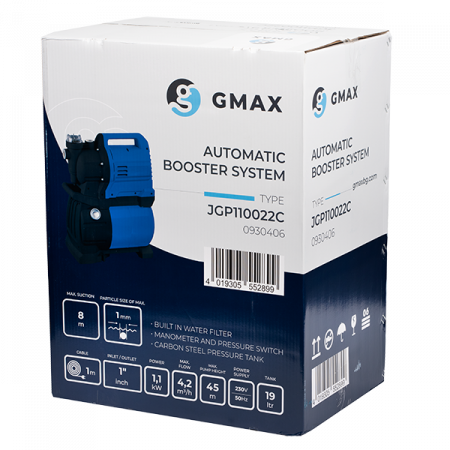 Hidrofor de mare putere Gmax JGP110022C, debit 4.2 m3/h, putere 1.1 kw, refulare 45 m, aspirare 8 m, bazin 19 l [1]