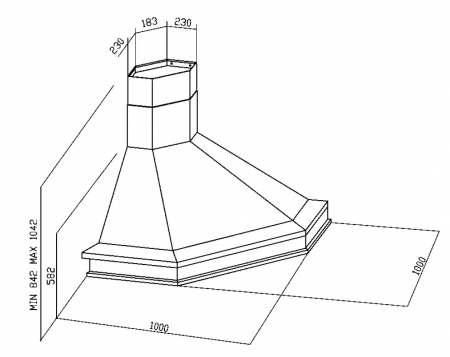 Hotă de colț RUSTIC CORNER CHIMNEY CHR118, 100 cm, cu 1 motor puternic, capacitate de absorbție 440 m³/h, combinație elegantă de lemn natur și metal vopsit,  design rustic și funcțional [2]
